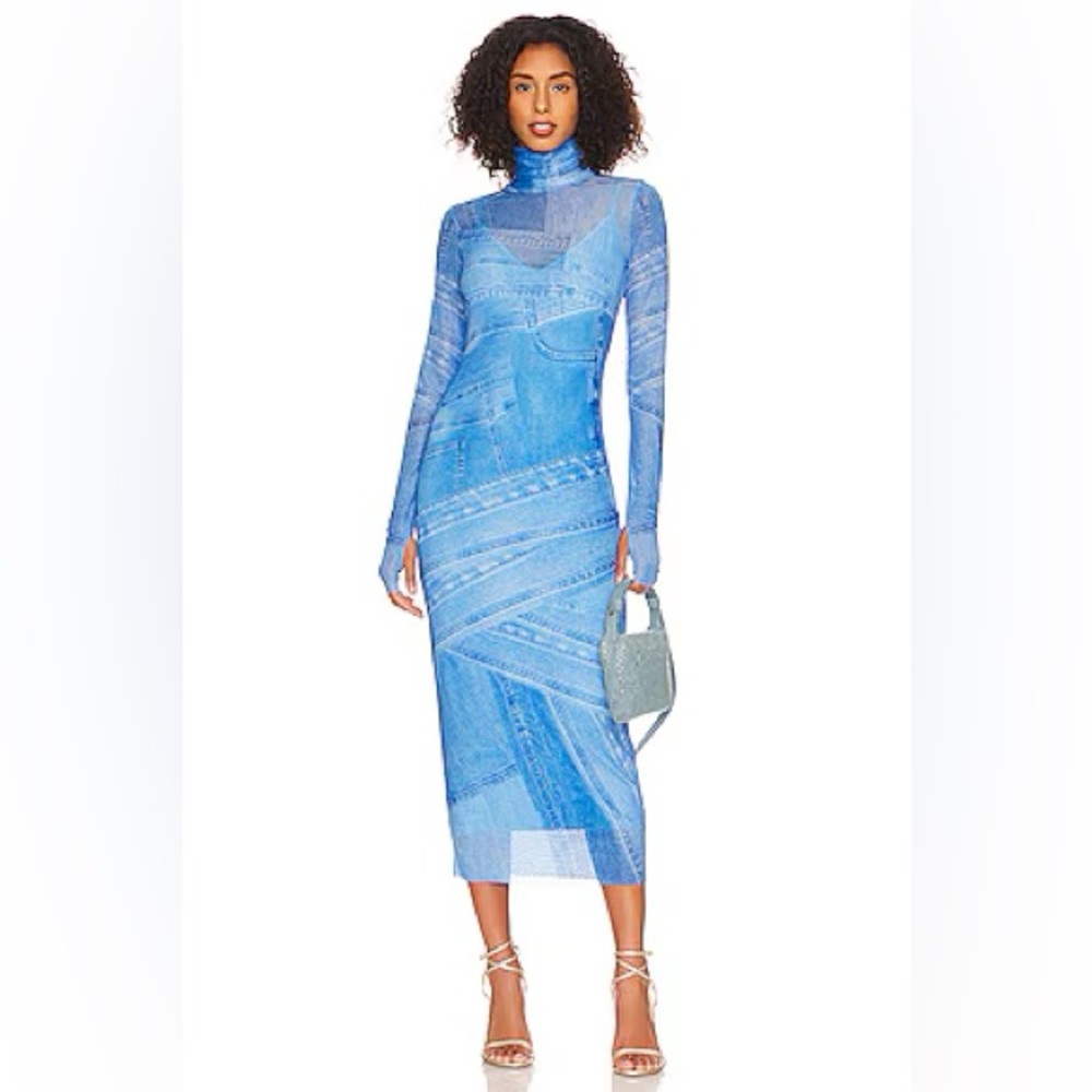 Afrm Shailene Midi Dress in Blue Denim